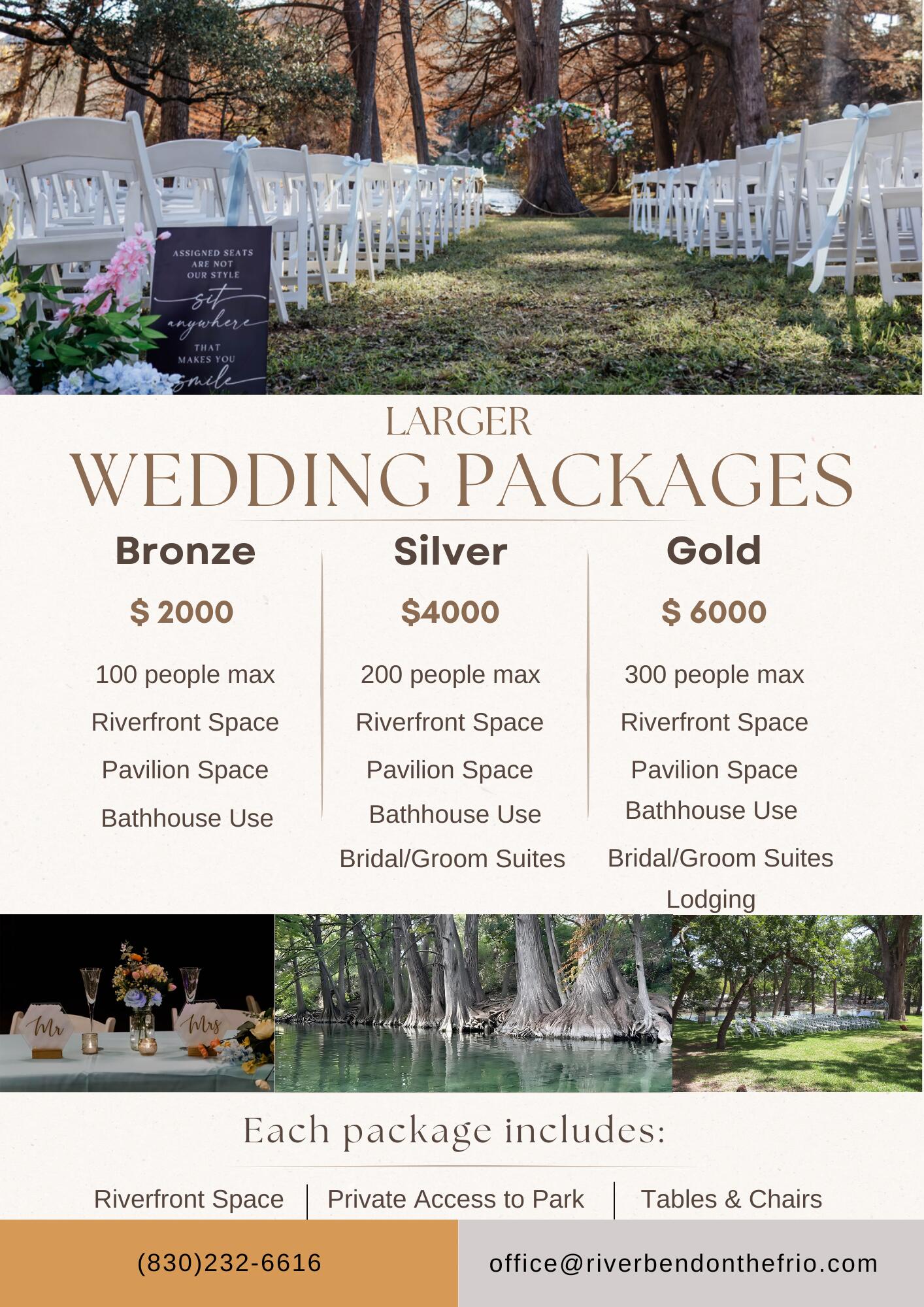 Riverbend on the frio river wedding packages